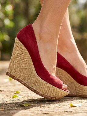 Pura Lopez Red Suede Platform Espadrilles